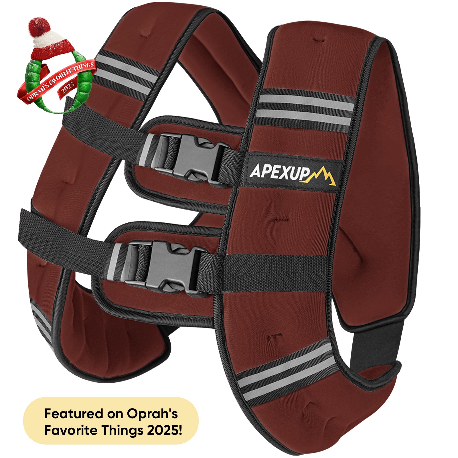 Claret Weighted Vest with black straps and Apexup logo on a white background