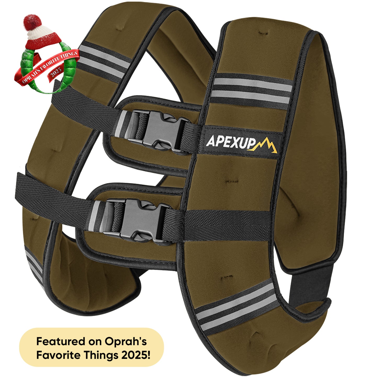 Khaki Weighted Vest with gray straps and ApexUp logo on a white background