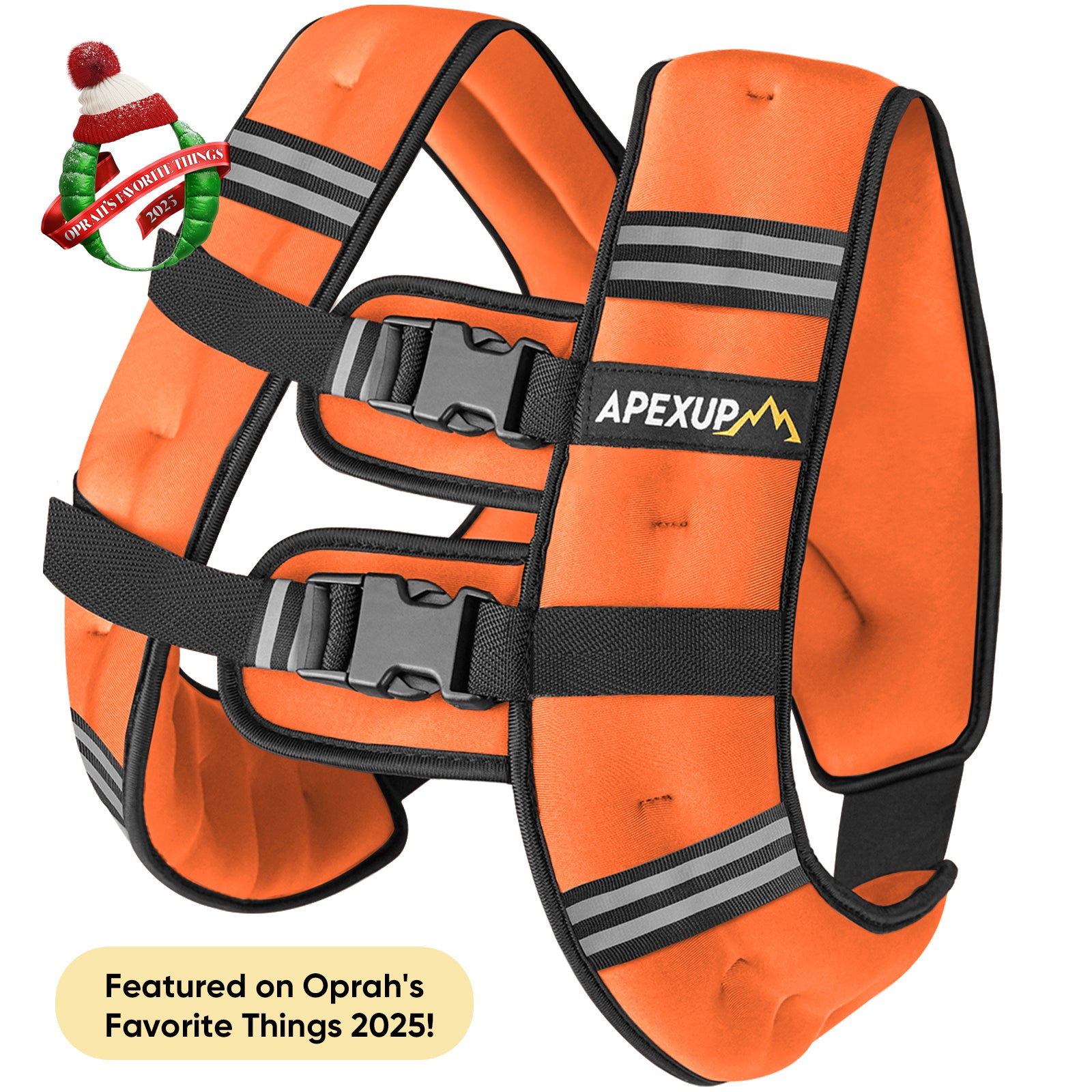 Orange Weighted Vest with black straps and Apexup branding on a white background.