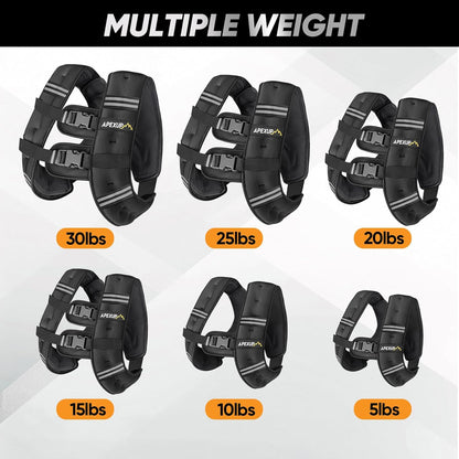 Set of weight vests in various weights on a white background