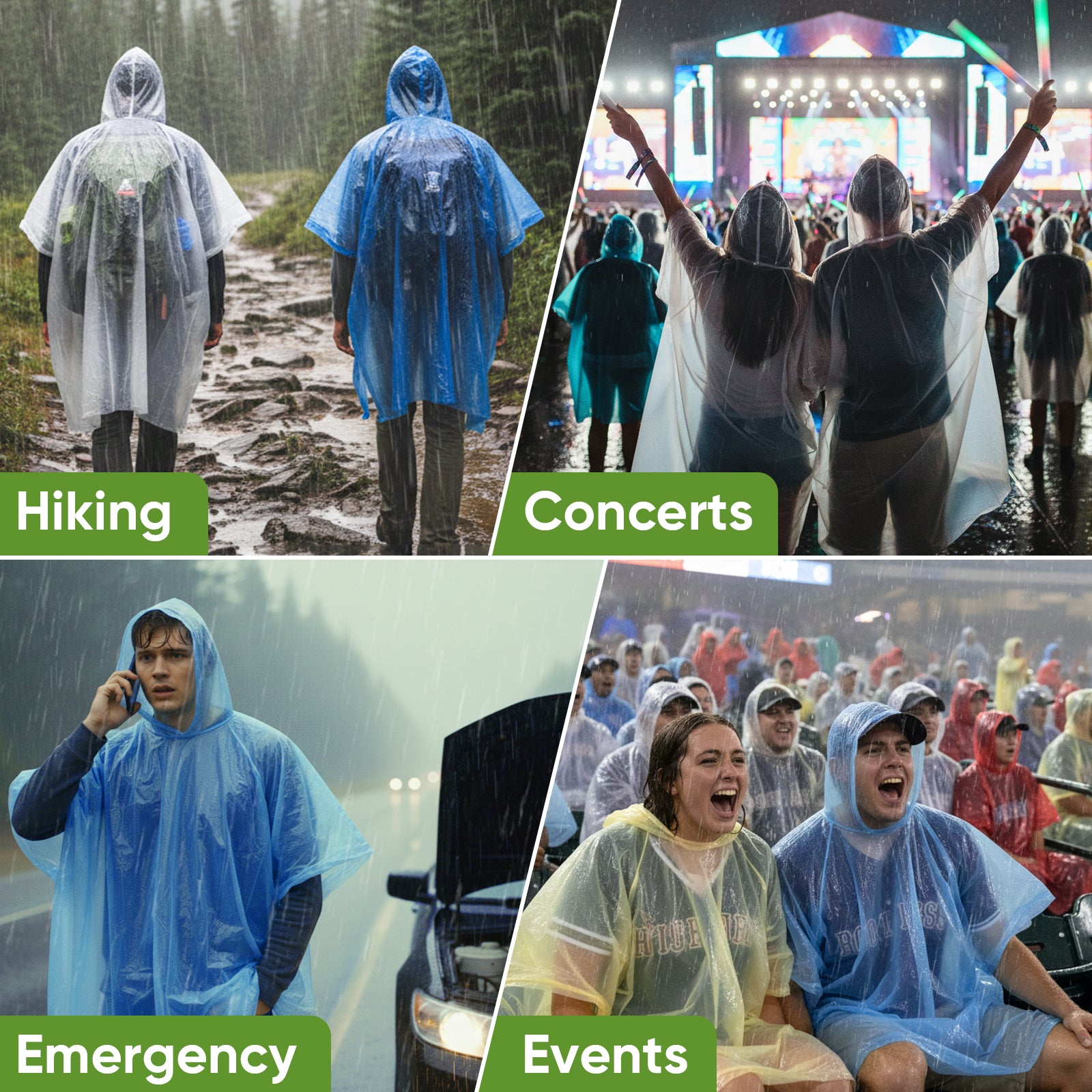 Disposable Rain Ponchos, Emergency Rain Ponchos