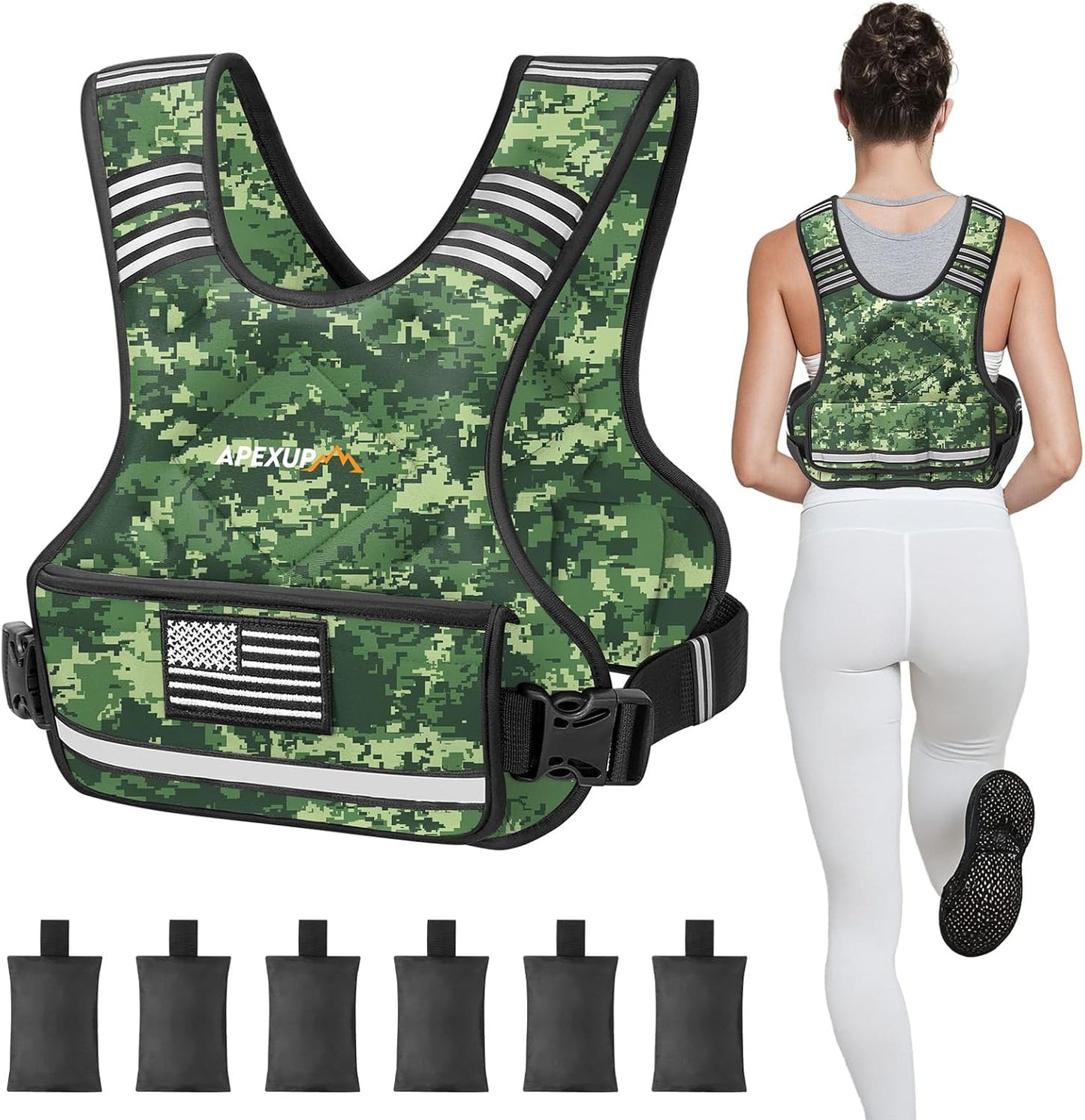 Adjustable Weighted Vest with 6 Ironsand Weights and Large Pocket ( 4-10 /12-18 /20-32 lbs) [Upgraded]
