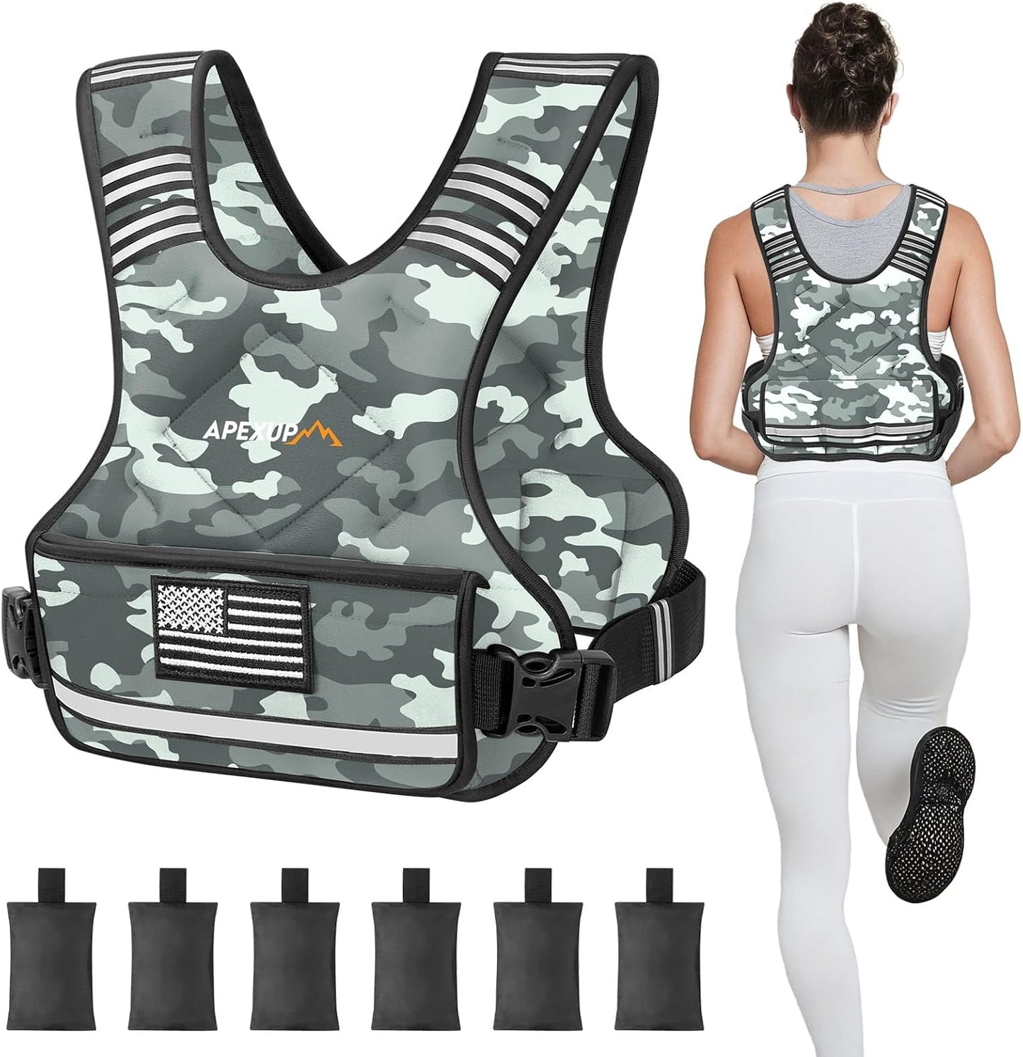 Adjustable Weighted Vest with 6 Ironsand Weights and Large Pocket ( 4-10 /12-18 /20-32 lbs) [Upgraded]
