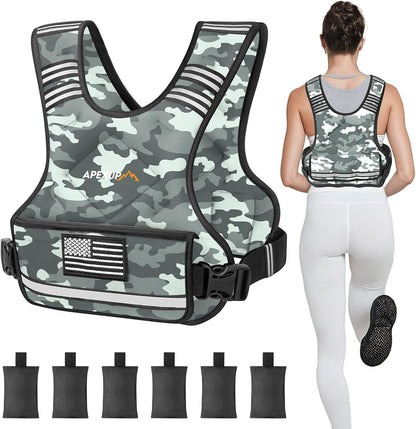 Adjustable Weighted Vest with 6 Ironsand Weights and Large Pocket ( 4-10 /12-18 /20-32 lbs) [Upgraded]
