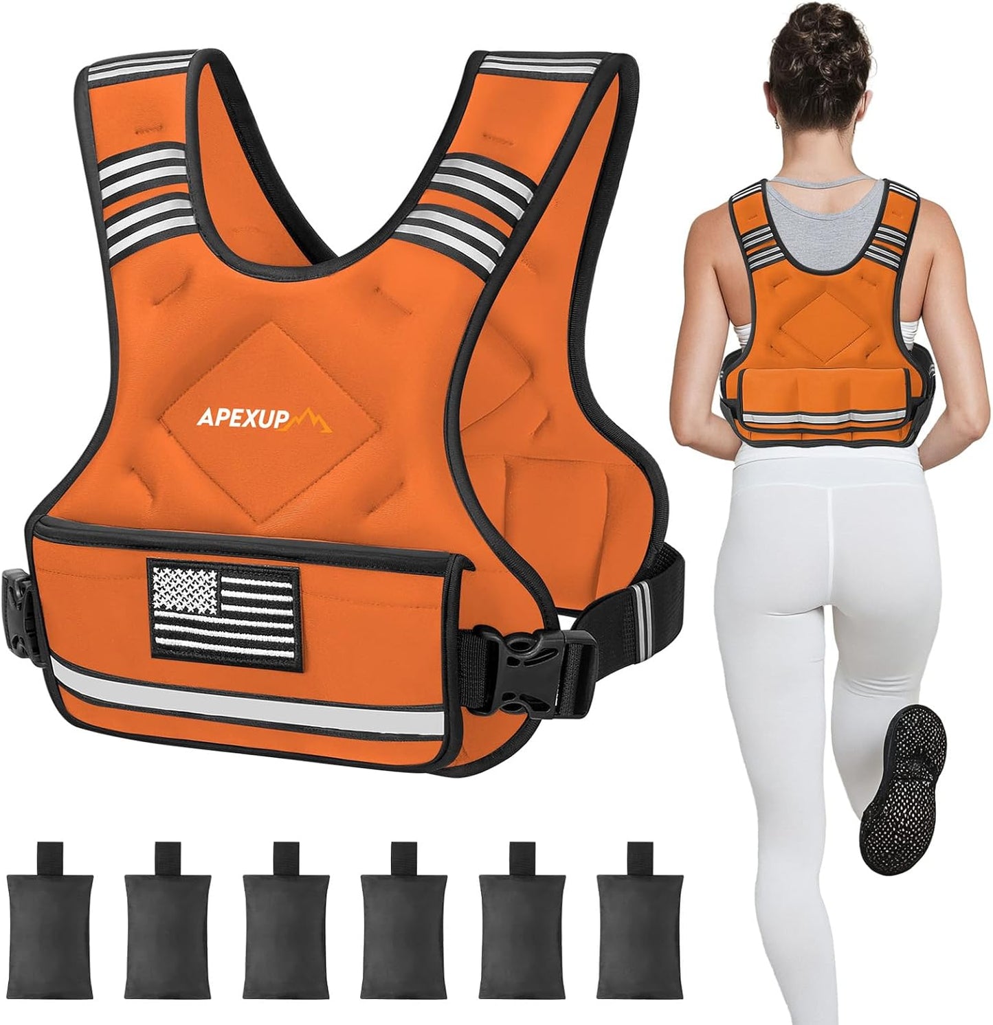 Adjustable Weighted Vest with 6 Ironsand Weights and Large Pocket ( 4-10 /12-18 /20-32 lbs) [Upgraded]