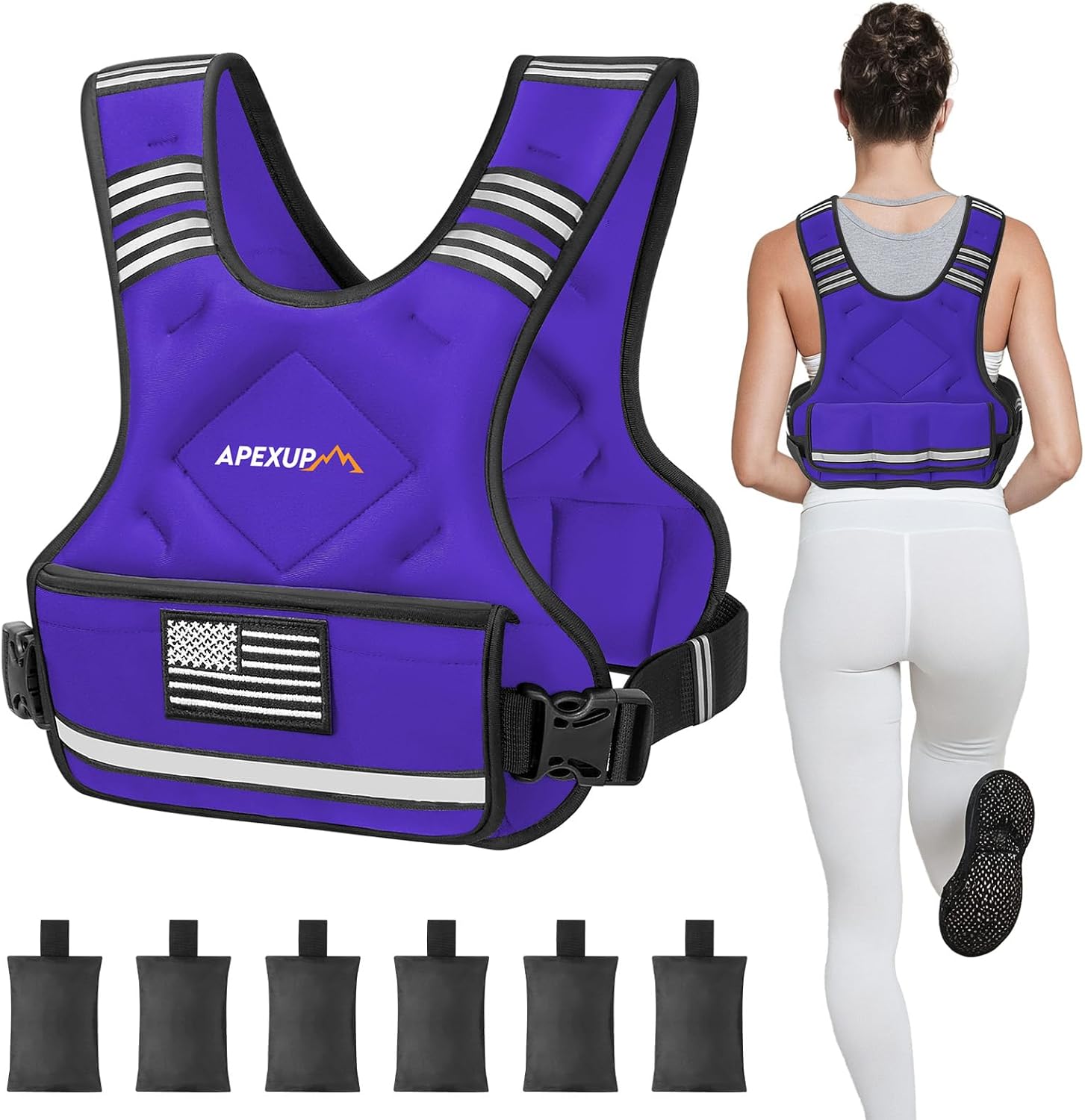 Adjustable Weighted Vest with 6 Ironsand Weights and Large Pocket ( 4-10 /12-18 /20-32 lbs) [Upgraded]