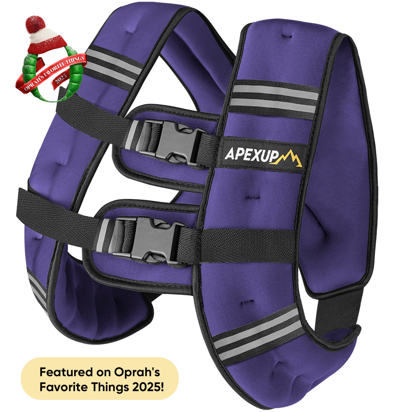 Purple weighted vest with black straps and Apexup branding on a white background.